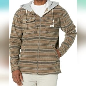LIKE NEW Mens Quiksilver Brown and Gray‎ Striped Fleece Hoodie
